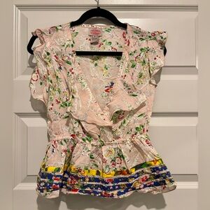Aoyama Itchome Top Anthropologie Mix Print Pattern Floral Ruffle Flower Blouse